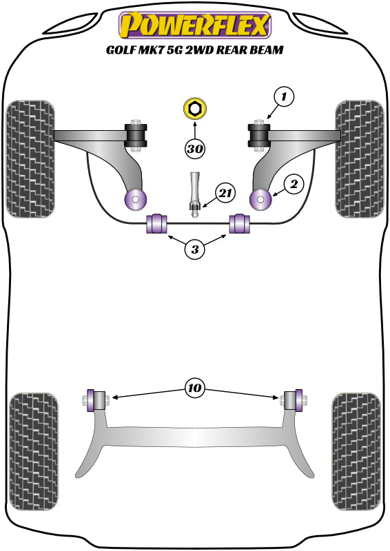 Schema silent block Powerflex per VW Golf 7 (Assale Posteriore Rigido, 2012+)