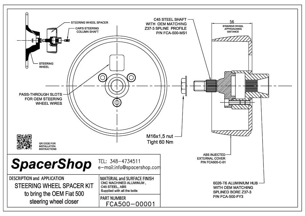 Distanziale Volante SpacerShop per Fiat Abarth 500 (07-24)