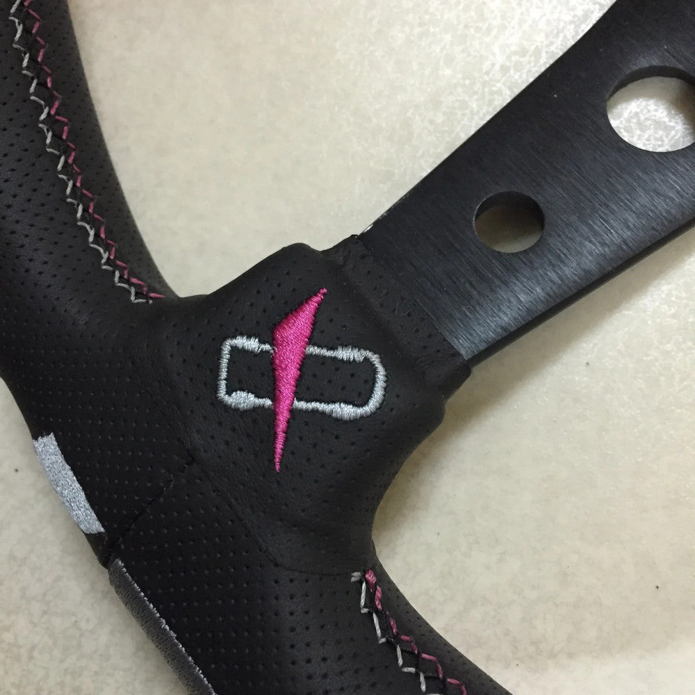 Volante Vertex 1996 / Rosa a Calice (90 mm), Pelle Nera, Razze Nere - 33 cm