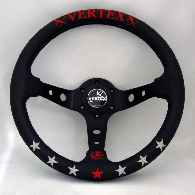 Carica immagine in Galleria Viewer, Volante Vertex 7 Star / Rosso &amp; Blu a Calice (90 mm), Pelle Nera, Razze Nere - 33 cm
