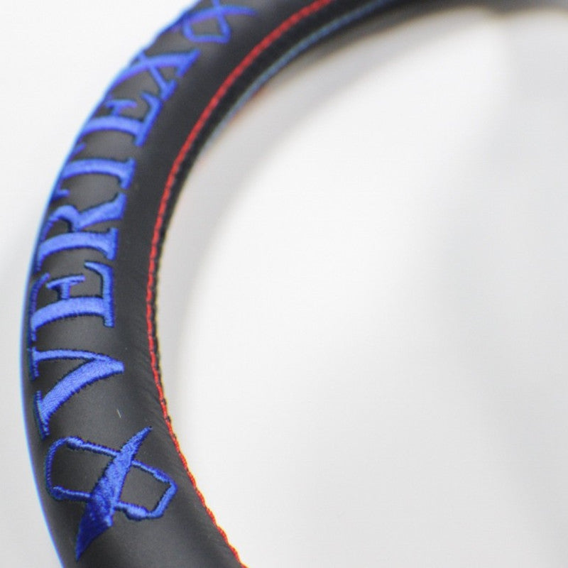 Volante Vertex 7 Star / Rosso & Blu a Calice (90 mm), Pelle Nera, Razze Nere - 33 cm