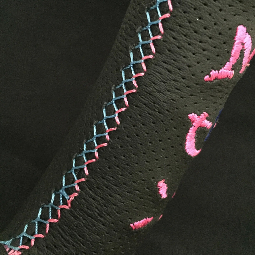 Volante Vertex Hells Racing / Rosa & Blu a Calice (90 mm), Pelle Nera, Razze Nere - 35 cm