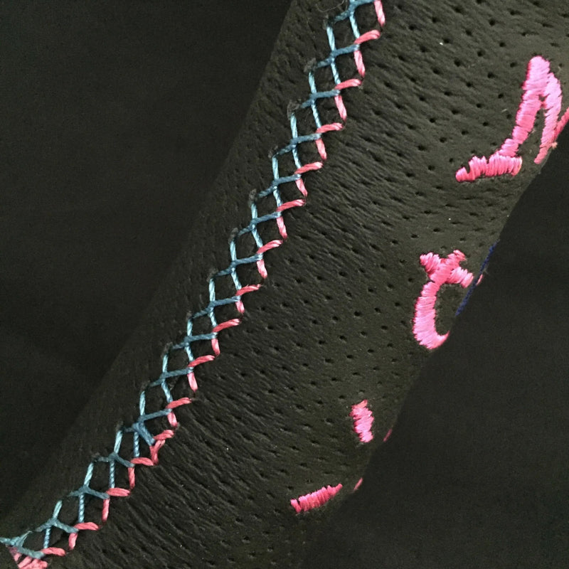Carica immagine in Galleria Viewer, Volante Vertex Hells Racing / Rosa &amp; Blu a Calice (90 mm), Pelle Nera, Razze Nere - 35 cm
