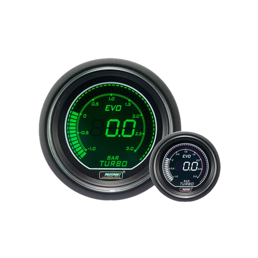 Strumento Digitale Prosport Pressione Turbo 52mm -1/+3 Bar Verde/Bianco