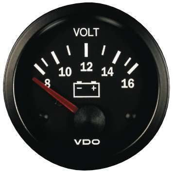 Strumento Voltmetro VDO 8 / 16 Volts Vision Diametro 52 Sfondo Nero