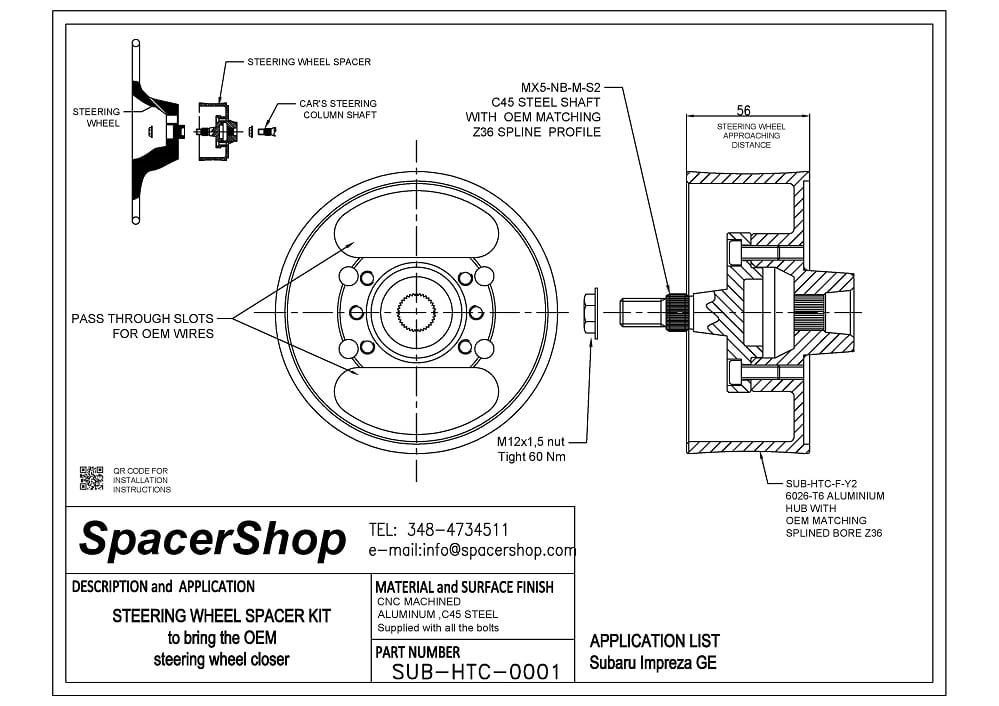 Distanziale Volante SpacerShop per Subaru Impreza (GE / GH / GR)