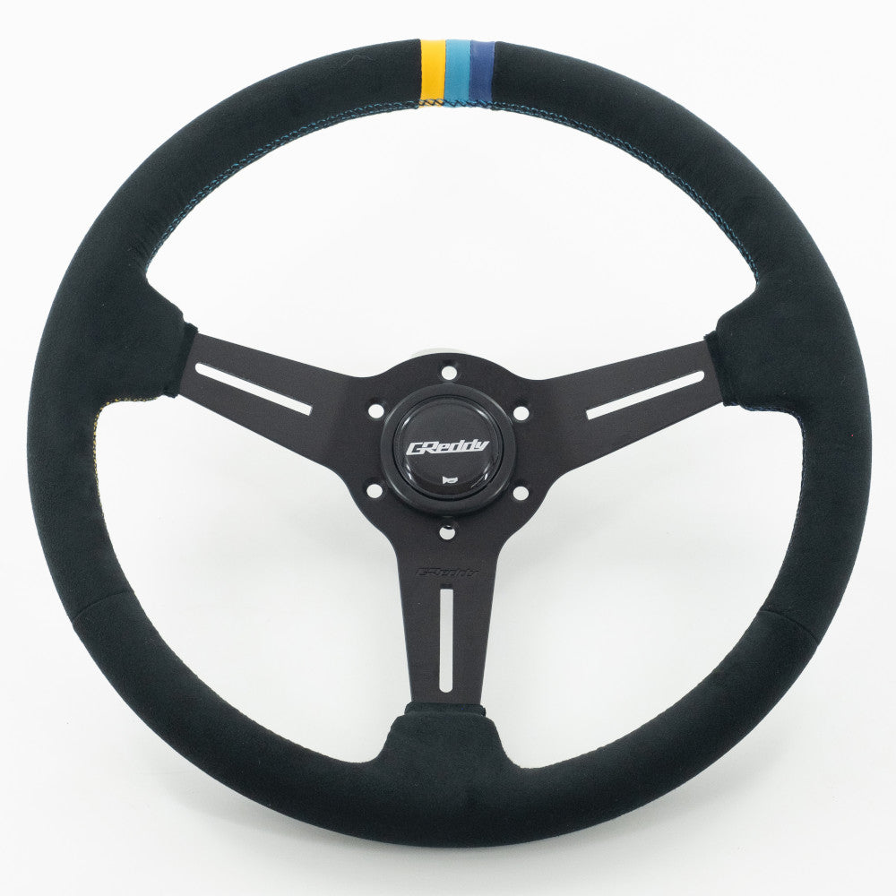 Volante GReddy "Standard Type" a Calice (47 mm), Scamosciato Nero, Razze Nere - 340 mm