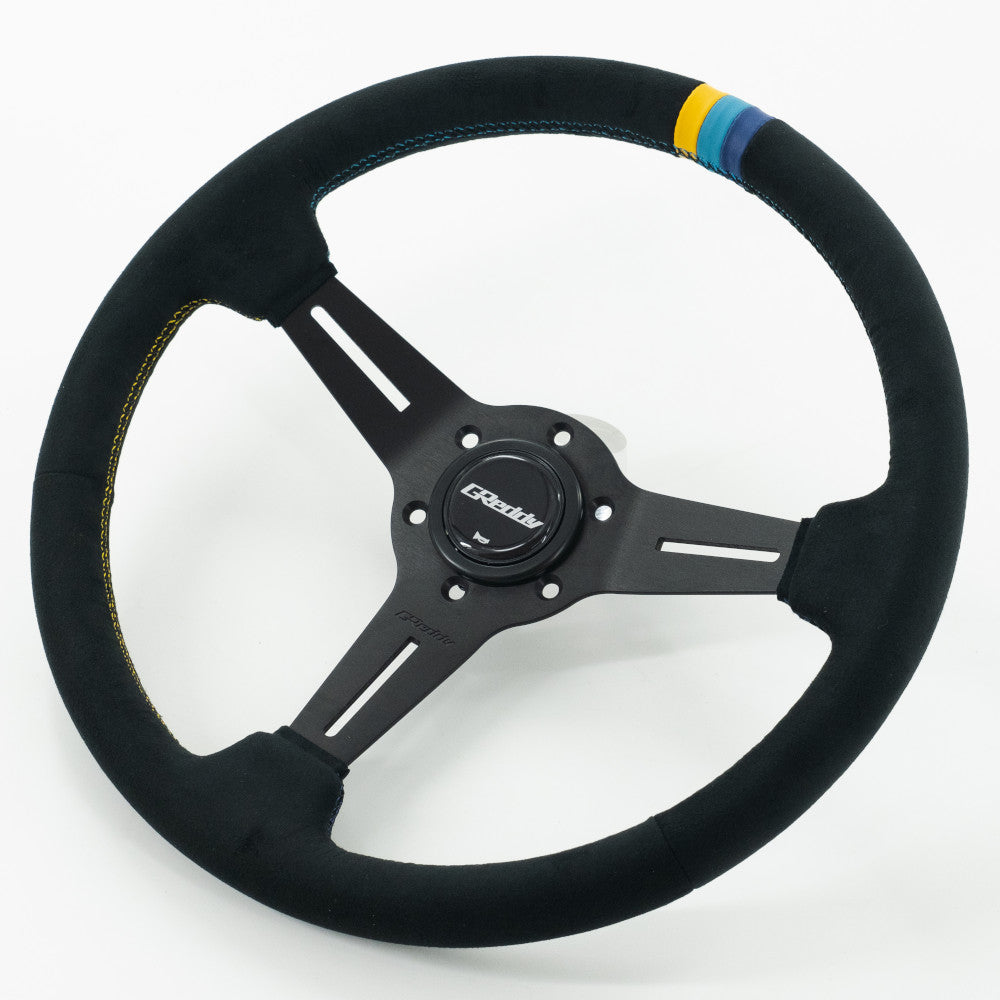Volante GReddy "Standard Type" a Calice (47 mm), Scamosciato Nero, Razze Nere - 340 mm