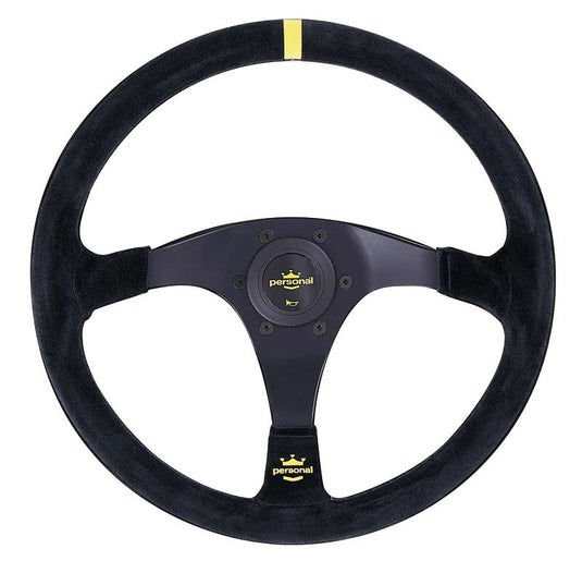 Volante Personal Trophy (350 mm), Scamosciato Nero, Razze Nere, Cuciture Gialle