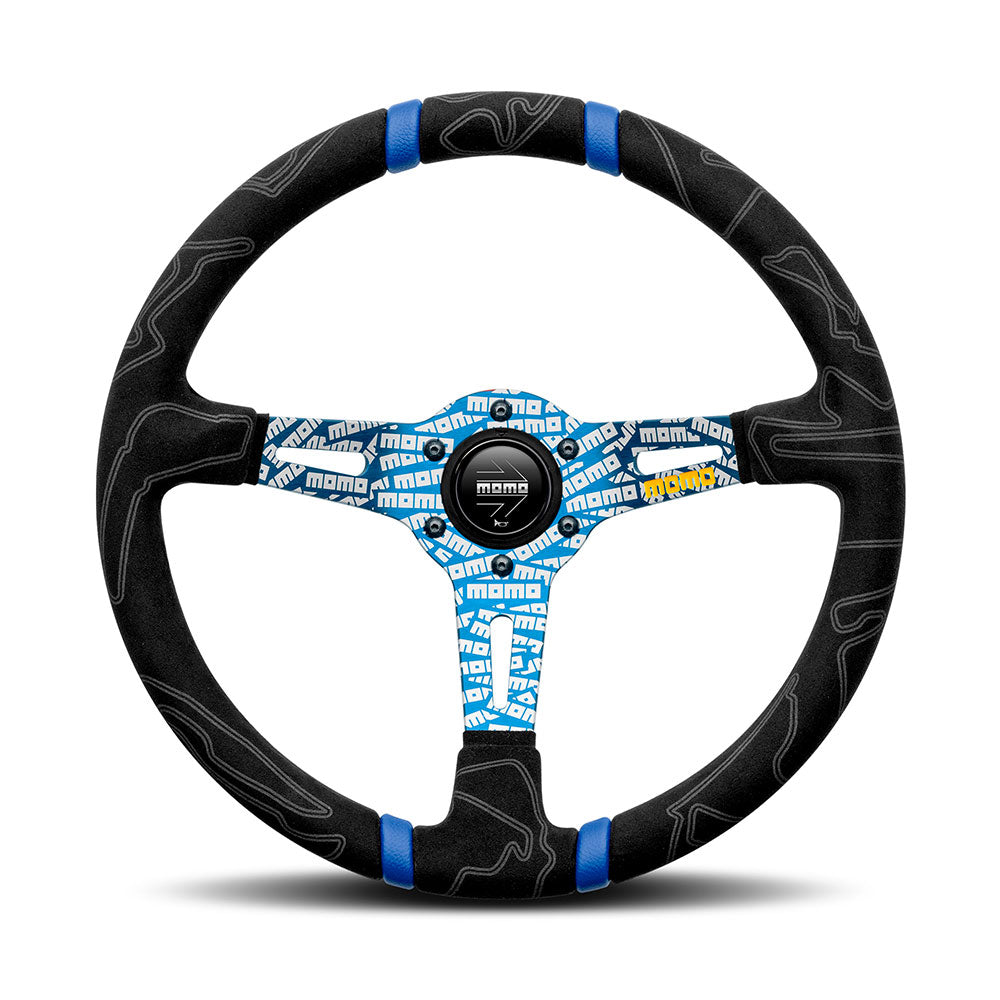Volante Momo Ultra in Alcantara, a Calice (90 mm), Razze Blu - 35 cm