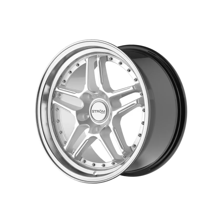Cerchio Ström DS-05 8,5x17 5x114.3 ET26 - Argento con bordo lucidato