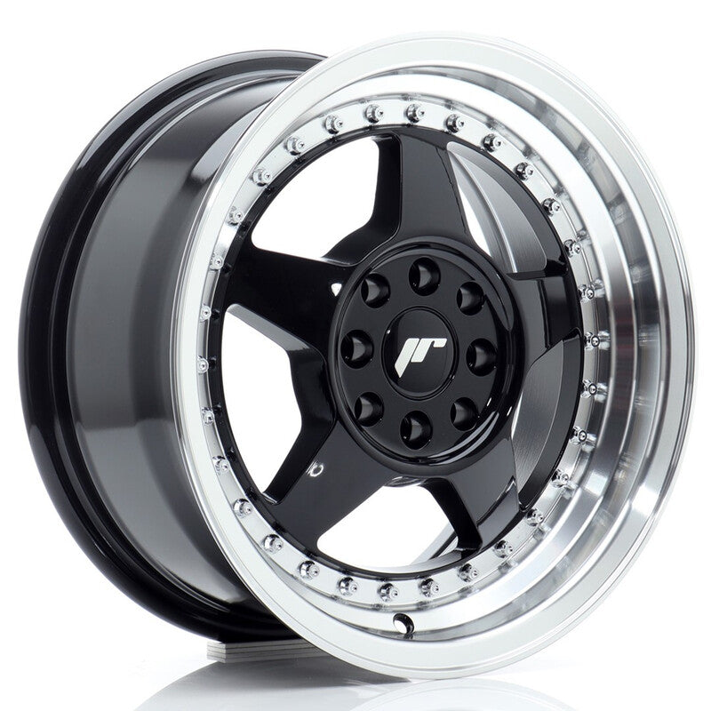Cerchio Japan Racing JR-6 7x15 4x100/4x108 ET25 - Nero lucido con bordo lucidato