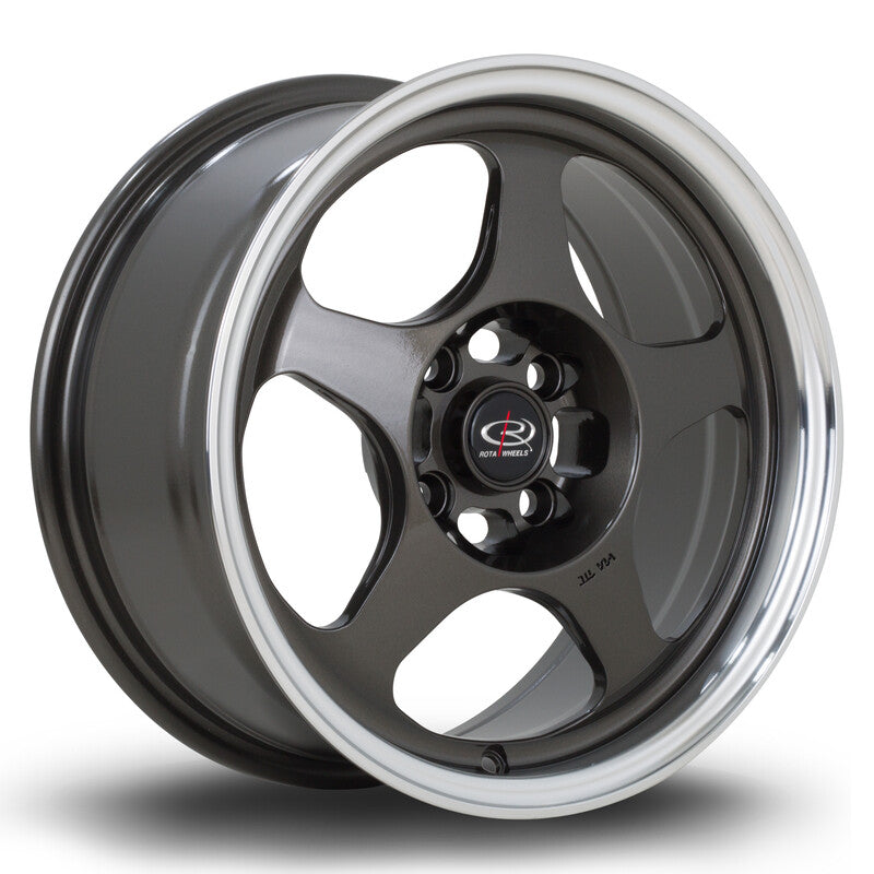 Cerchio Rota Slipstream 7x15 4x100 ET28 - Gunmetal con bordo lucidato