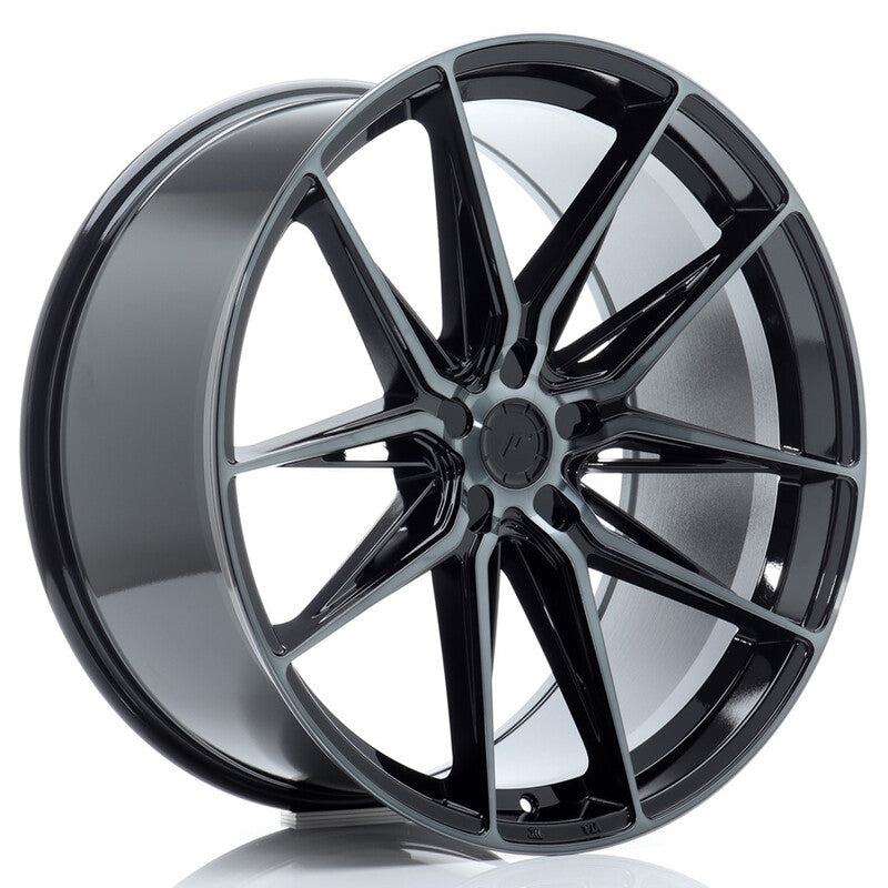 Carica immagine in Galleria Viewer, Cerchio Japan Racing JR-44 11x22 foratura su misura 5 fori ET15-45 - Nero lucido con razze brunite
