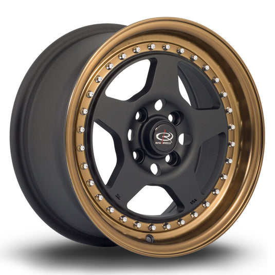 Cerchio Rota Kyusha 7x15 4x100 ET38 - Nero opaco con bordo bronzo