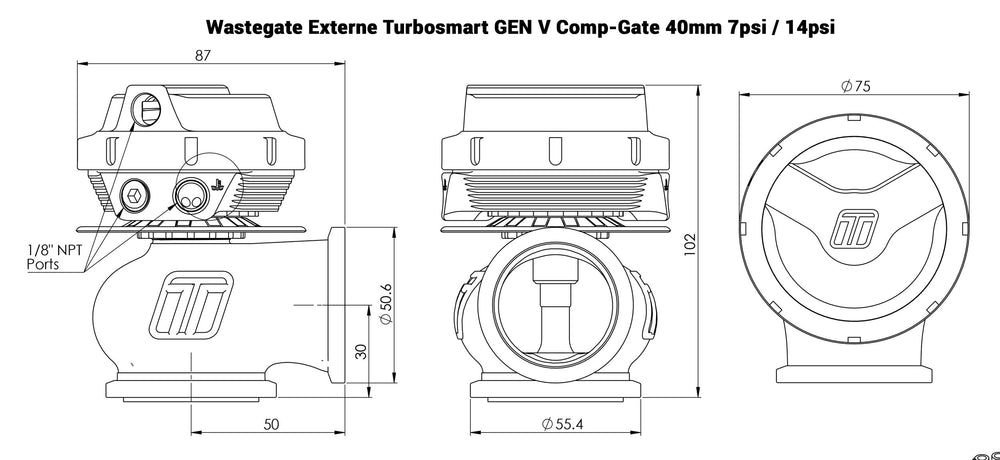 Wastegate esterna Turbosmart Gen V Comp-Gate (40 mm)