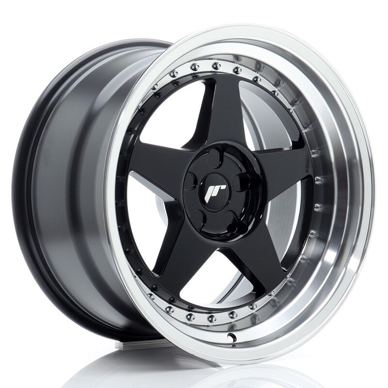Cerchio Japan Racing JR-6 10,5x18 foratura su misura 5 fori ET0-25 - Nero lucido con bordo lucidato