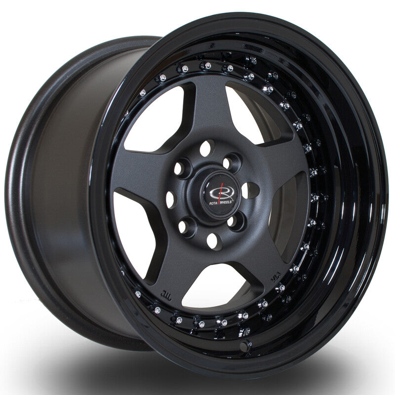 Cerchio Rota Kyusha 8x15 4x114.3 ET0 - Gunmetal con bordo nero