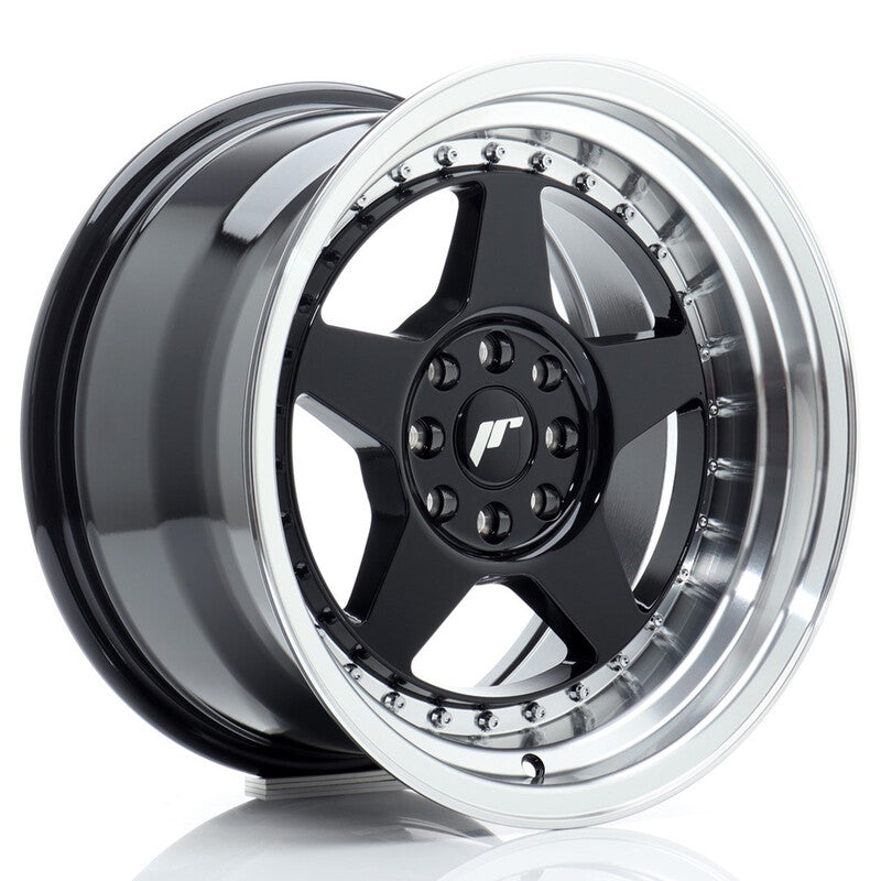 Cerchio Japan Racing JR-6 9x16 4x100/4x108 ET20 - Nero lucido con bordo lucidato