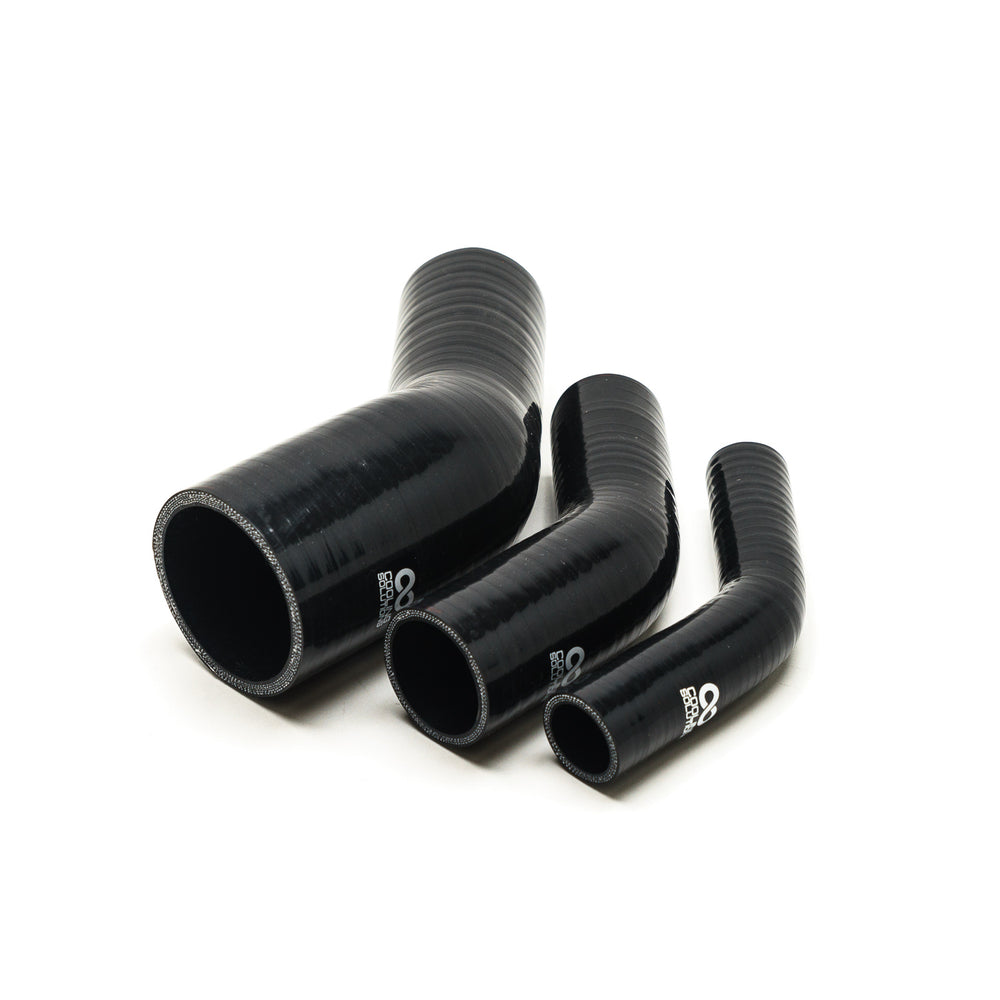 Riduttore a Gomito 45° in Silicone da Ø16-13 a Ø102-90 mm, Nero