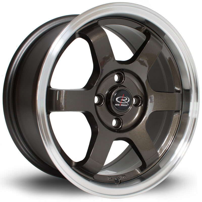 Carica immagine in Galleria Viewer, Cerchio Rota Grid 7x15 4x100 ET40 - Gunmetal con bordo cromato
