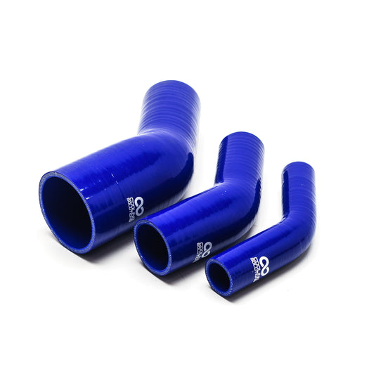 Riduttore a Gomito 45° in Silicone da Ø16-13 a Ø102-90 mm, Blu