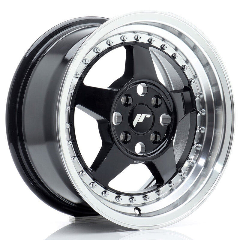 Carica immagine in Galleria Viewer, Cerchio Japan Racing JR-6 7x15 4x100 ET35 - Nero lucido con bordo lucidato
