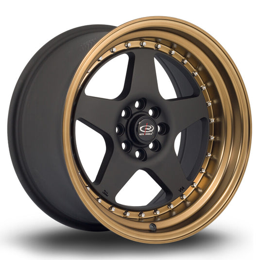 Cerchio Rota Kyusha 9x17 4x100/4x108 ET20 - Nero opaco con bordo bronzo