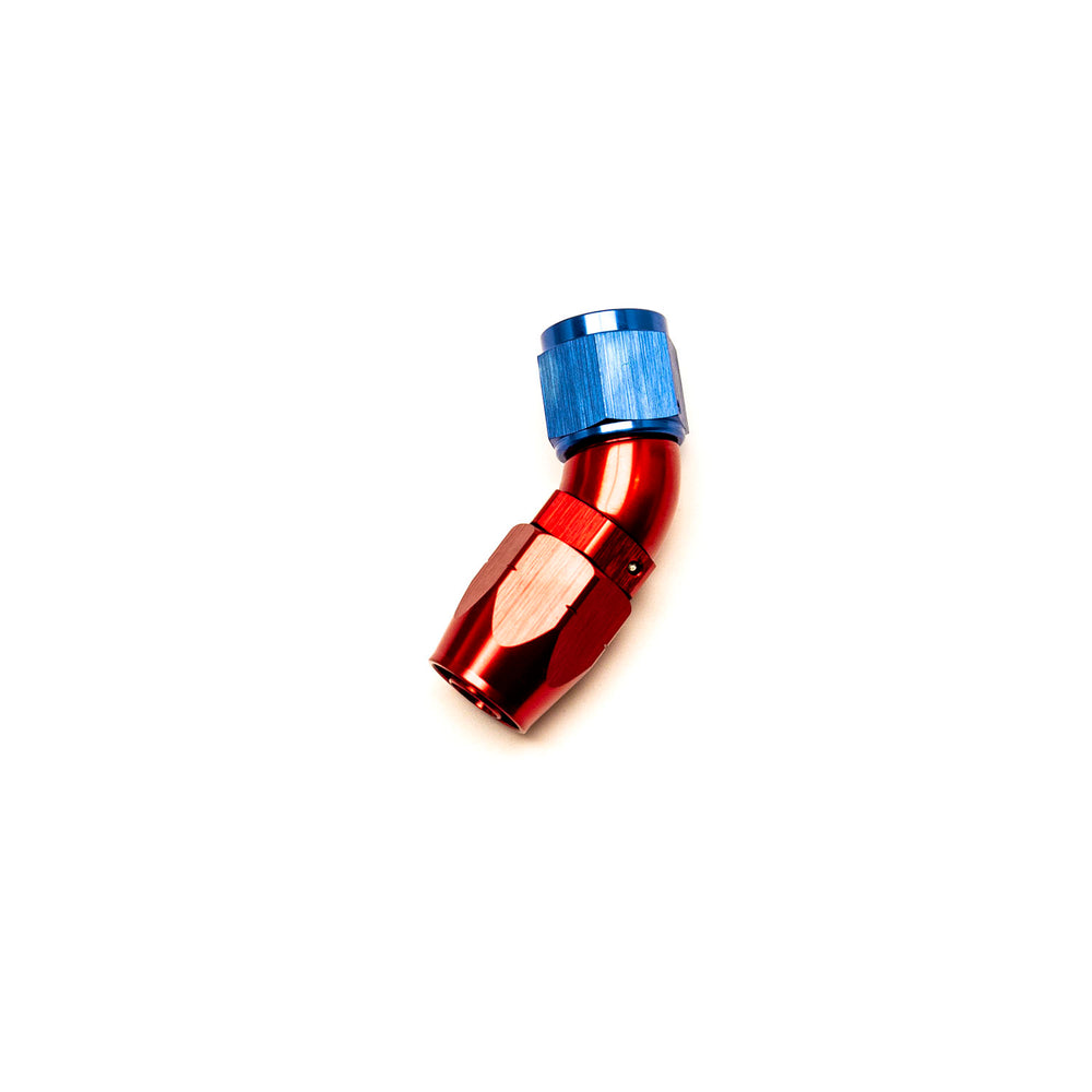 Raccordo a Gomito 45° Femmina per Tubo Dash 8 (Blu & Rosso)