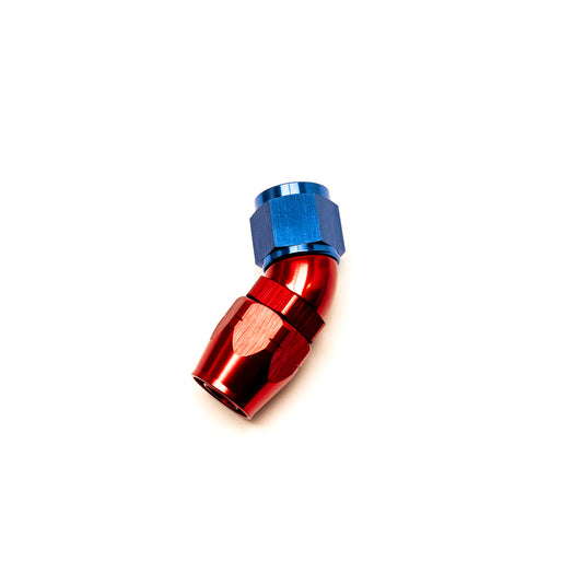 Raccordo a Gomito 45° Femmina per Tubo Dash 10 (Blu & Rosso)
