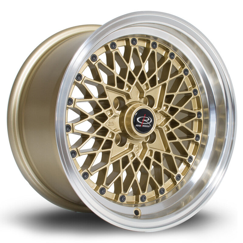 Carica immagine in Galleria Viewer, Cerchio Rota OS Mesh 8x15 4x100 ET20 - Oro con bordo cromato
