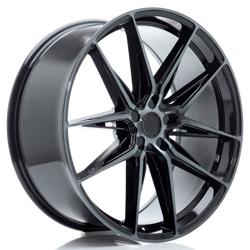 Carica immagine in Galleria Viewer, Cerchio Japan Racing JR-44 9x22 foratura su misura 5 fori ET15-35 - Nero lucido con razze brunite
