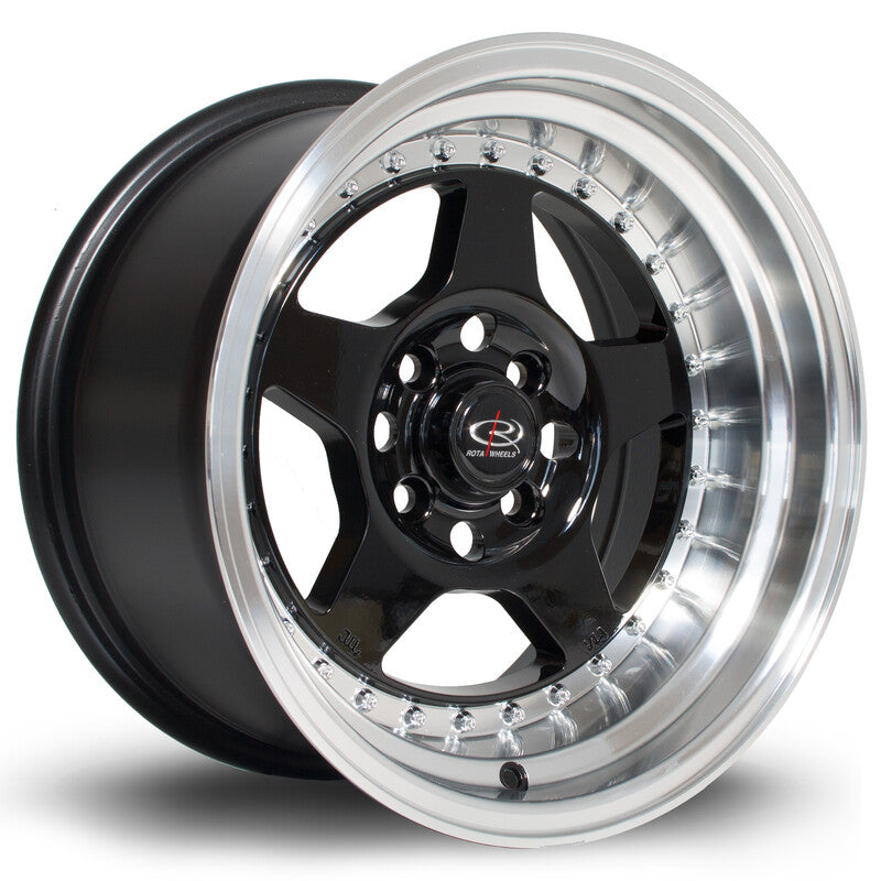 Cerchio Rota Kyusha 8x15 4x100 ET0 - Nero lucido con bordo cromato