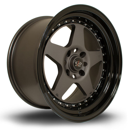 Cerchio Rota Kyusha 9x17 4x100/4x108 ET20 - Gunmetal opaco con bordo nero lucido