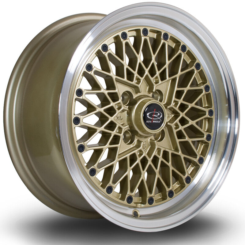 Carica immagine in Galleria Viewer, Cerchio Rota OS Mesh 7x15 4x100 ET30 - Oro con bordo cromato
