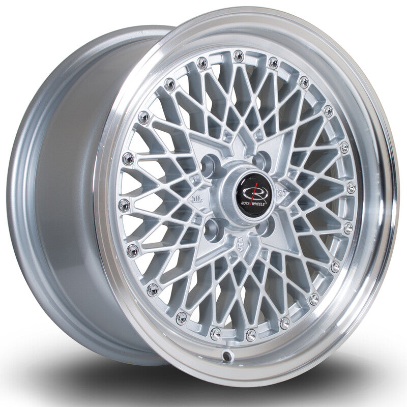 Cerchio Rota OS Mesh 7x15 4x100 ET30 - Argento lucidato con bordo cromato