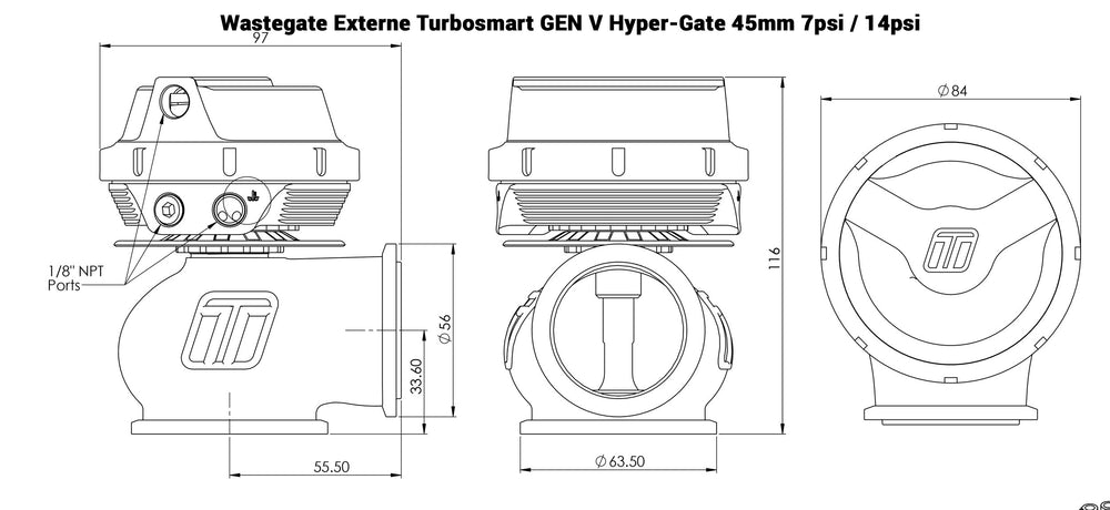 Wastegate esterna Turbosmart Gen V Hyper-Gate (45 mm)