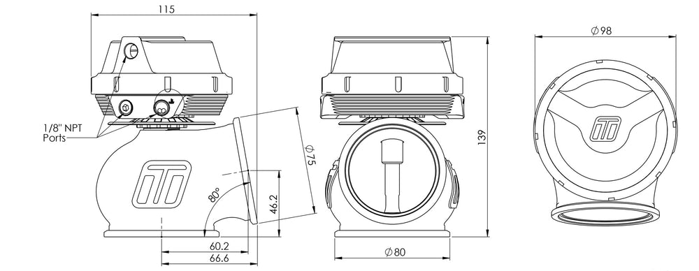 Wastegate esterna Turbosmart Gen V Power-Gate (60 mm)
