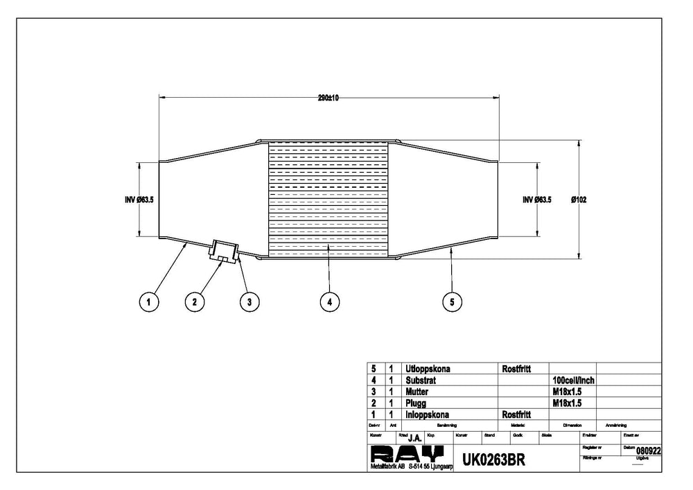 Catalizzatore 100 Celle Ø63.5-100 mm (2.5") - SBF & FIA