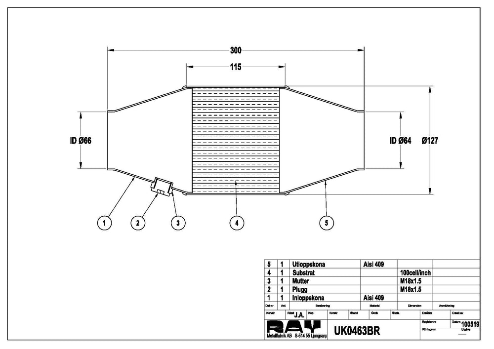 Catalizzatore 100 Celle Ø63.5-127 mm (2.5") - SBF & FIA